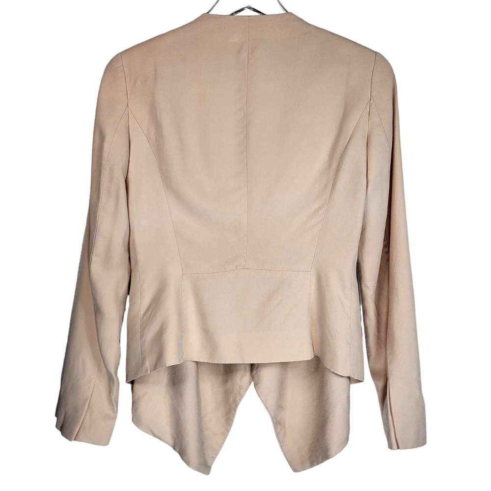 Zara Waterfall Draped Cascading Open Front Padded Shoulders Blazer in Soft Peach - Picture 6 of 9
